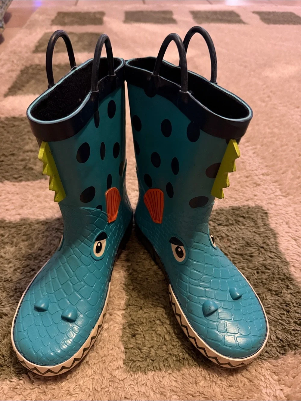 Kushyshoo Rubber Big Kids Rain Boots Piranha 3D Cartoon Rain Boots! Size 1